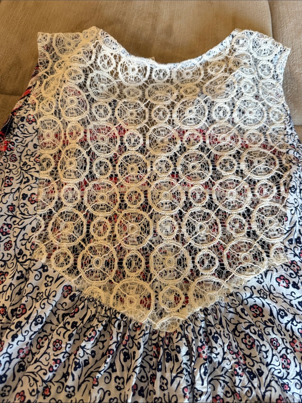 Umgee White Floral Print Mini Dress with Navy and Red Accents - Picture 10 of 10